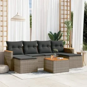 7-piece garden sofa set with gray PE rattan cushions by , Garden sets - Ref: Foro24-3258630, Price: 381,55 €, Discount: %