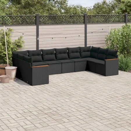 Set de sofás de jardín 10 pzas cojines ratán sintético negro de , Conjuntos de jardín - Ref: Foro24-3258723, Precio: 623,19 €...