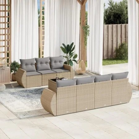 Garden sofa set with beige cushions, 8 pieces, PE rattan. by , Garden sets - Ref: Foro24-3221128, Price: 553,85 €, Discount: %