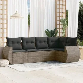 Gartensofa-Set mit Kissen, 5-teilig, graues synthetisches Rattan von , Gartensets - Ref: Foro24-3221329, Preis: 343,23 €, Rab...