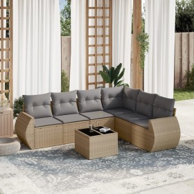 Set of 7-piece garden sofas and beige synthetic rattan cushions by , Garden sets - Ref: Foro24-3221418, Price: 454,06 €, Disc...