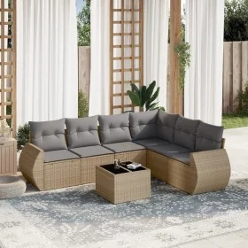 Set of 7-piece garden sofas and beige synthetic rattan cushions by , Garden sets - Ref: Foro24-3221418, Price: 470,68 €, Disc...