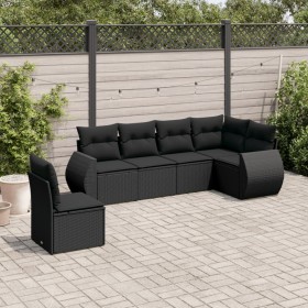 Set de sofás de jardín 6 piezas y cojines ratán sintético negro
