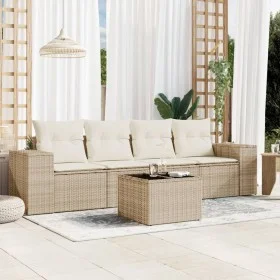 Garden sofa set with cushions 5 pieces beige synthetic rattan by , Modular outdoor sofas - Ref: Foro24-3222287, Price: 349,59...