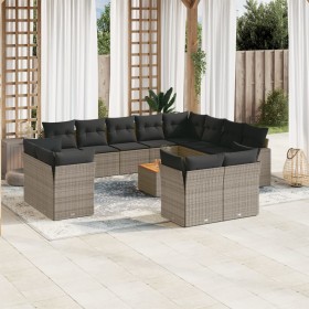 Set of garden sofas with 13 pieces of gray synthetic rattan cushions by , Garden sets - Ref: Foro24-3223953, Price: 816,06 €,...