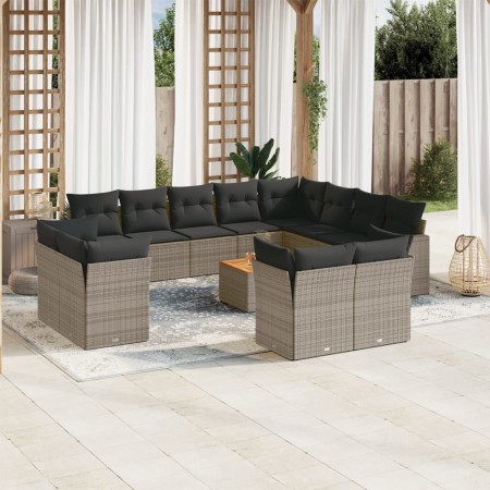 Set of garden sofas with 13 pieces of gray synthetic rattan cushions by , Garden sets - Ref: Foro24-3223953, Price: 816,06 €,...