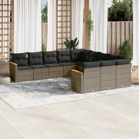 Garden sofa set 11 pieces and gray synthetic rattan cushions by , Garden sets - Ref: Foro24-3258833, Price: 652,58 €, Discoun...
