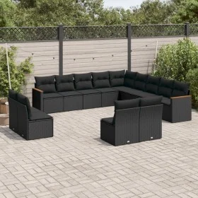 Garden sofa set with 13-piece black synthetic rattan cushions by , Garden sets - Ref: Foro24-3258884, Price: 798,96 €, Discou...