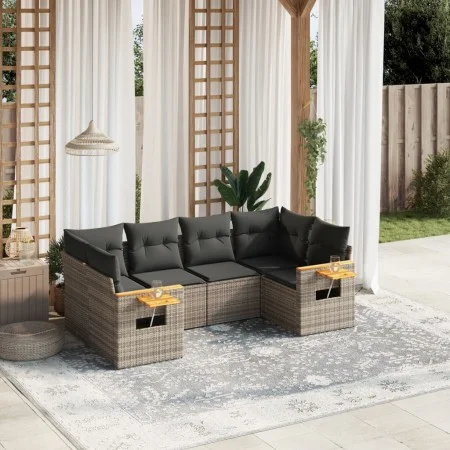 6-piece garden furniture set with gray synthetic rattan cushions by , Garden sets - Ref: Foro24-3259505, Price: 415,99 €, Dis...
