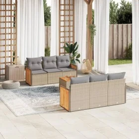 7-teiliges Gartensofa-Set und beigefarbene synthetische Rattankissen von , Gartensets - Ref: Foro24-3259875, Preis: 491,03 €,...