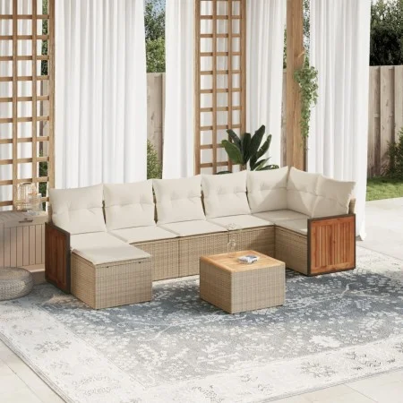 Garden sofa set with beige cushions, 8 pieces, PE rattan. by , Garden sets - Ref: Foro24-3260280, Price: 540,65 €, Discount: %