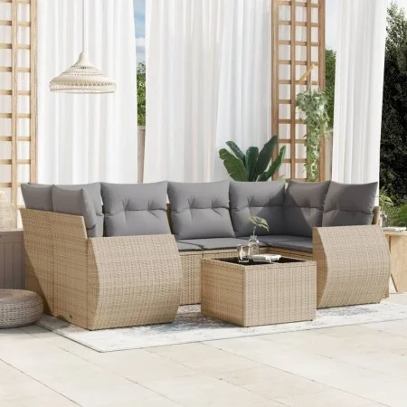 7-teiliges Gartensofa-Set und beigefarbene synthetische Rattankissen von , Gartensets - Ref: Foro24-3253456, Preis: 483,14 €,...