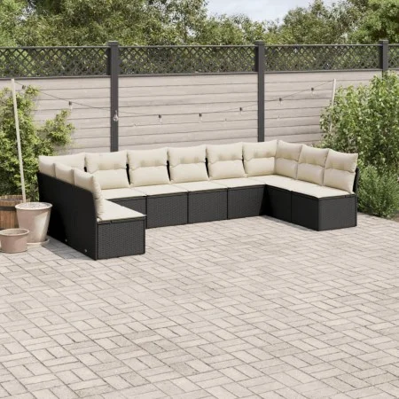 Garden sofa set 10 pieces with black synthetic rattan cushions by , Garden sets - Ref: Foro24-3218086, Price: 535,04 €, Disco...