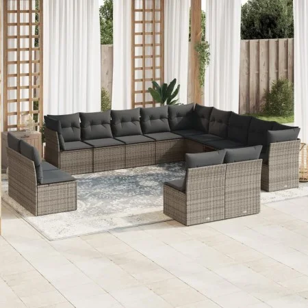 Set of garden sofas with 13 pieces of gray synthetic rattan cushions by , Garden sets - Ref: Foro24-3218490, Price: 760,55 €,...
