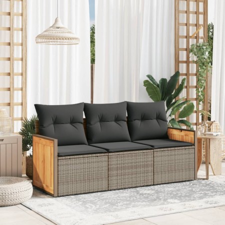 Garden sofa set 3 pieces and gray synthetic rattan cushions by , Garden sets - Ref: Foro24-3227439, Price: 198,25 €, Discount: %
