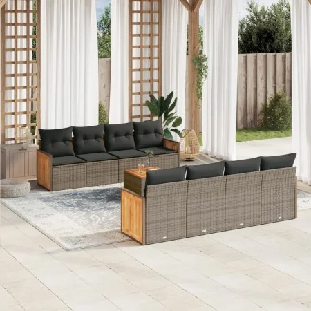 Garden furniture set 9 pieces and gray synthetic rattan cushions by , Garden sets - Ref: Foro24-3227502, Price: 565,40 €, Dis...