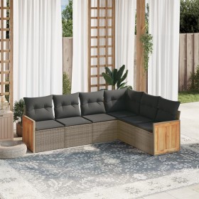 Set de muebles de jardín 6 pzas y cojines ratán sintético gris