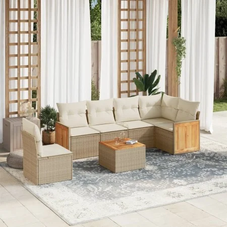 Set of 7-piece garden sofas and beige synthetic rattan cushions by , Garden sets - Ref: Foro24-3227703, Price: 464,85 €, Disc...