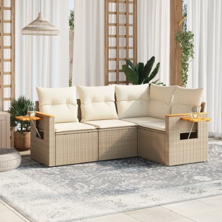 Gartensofa-Set mit Kissen, 4-teilig, beiges synthetisches Rattan von , Gartensets - Ref: Foro24-3226772, Preis: 343,18 €, Rab...