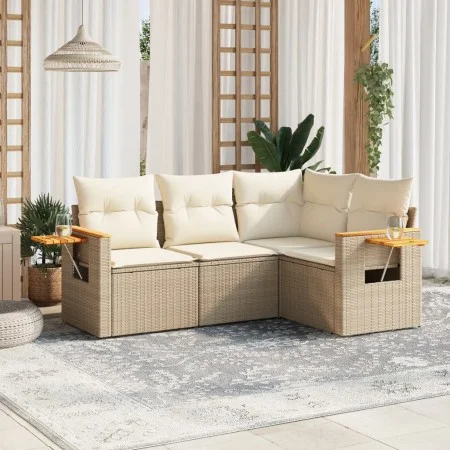 Gartensofa-Set mit Kissen, 4-teilig, beiges synthetisches Rattan von , Gartensets - Ref: Foro24-3226772, Preis: 364,05 €, Rab...