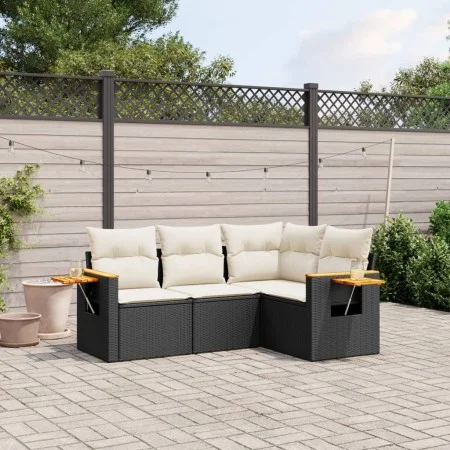 Gartensitzgruppe 4-teilig mit schwarzen Polstern aus synthetischem Rattan von , Gartensets - Ref: Foro24-3226770, Preis: 287,...