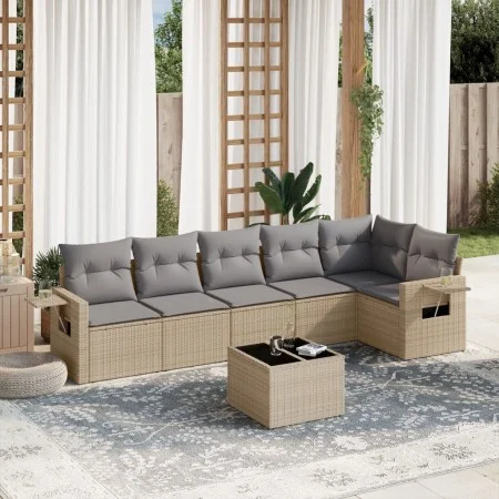 Set of 7-piece garden sofas and beige synthetic rattan cushions by , Garden sets - Ref: Foro24-3252536, Price: 476,15 €, Disc...