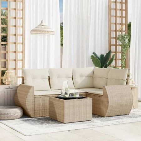 Garden sofa set with cushions 5 pieces beige synthetic rattan by , Garden sets - Ref: Foro24-3221317, Price: 427,95 €, Discou...