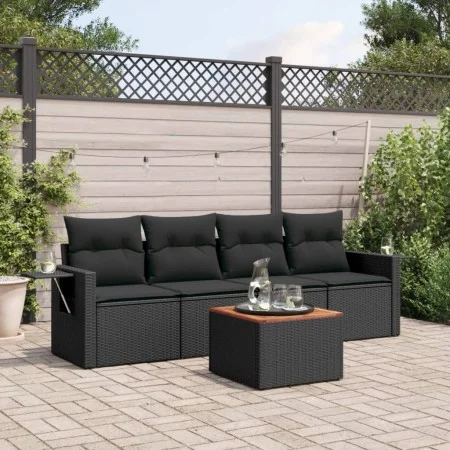 5-piece garden furniture set and black synthetic rattan cushions by , Modular outdoor sofas - Ref: Foro24-3224438, Price: 316...