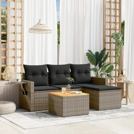 Garden sofa set with cushions 5 pieces gray synthetic rattan by , Modular outdoor sofas - Ref: Foro24-3224534, Price: 285,38 ...