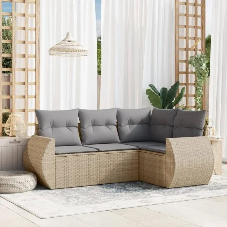 Garden sofa set with cushions 4 pieces beige synthetic rattan by , Garden sets - Ref: Foro24-3221308, Price: 307,99 €, Discou...