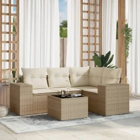Garden sofa set with cushions 5 pieces beige synthetic rattan by , Modular outdoor sofas - Ref: Foro24-3222517, Price: 392,73...
