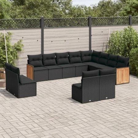 Set de sofás de jardín y cojines 12 pzas ratán sintético negro de , Conjuntos de jardín - Ref: Foro24-3228148, Precio: 733,95...