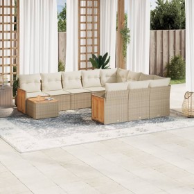 Set de sofás de jardín 11pzas con cojines ratán sintético beige