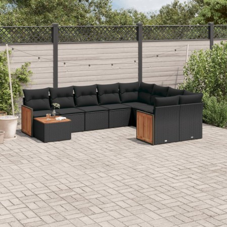 Gartensofa-Set 10-teilig mit schwarzen synthetischen Rattankissen von , Gartensets - Ref: Foro24-3227994, Preis: 604,52 €, Ra...