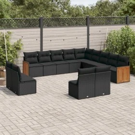 Garden sofa and cushion set 13 pieces black synthetic rattan by , Garden sets - Ref: Foro24-3228162, Price: 832,50 €, Discoun...