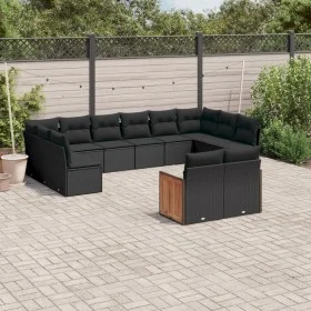 Garden sofa and cushion set 12 pieces black synthetic rattan by , Garden sets - Ref: Foro24-3228120, Price: 746,64 €, Discoun...