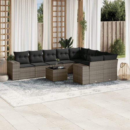 Set de sofás de jardín 10 pzas con cojines ratán sintético gris de , Conjuntos de jardín - Ref: Foro24-3223049, Precio: 581,18 €