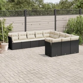 Set de sofás de jardín 11 pzas y cojines ratán sintético negro de , Conjuntos de jardín - Ref: Foro24-3218406, Precio: 641,07...