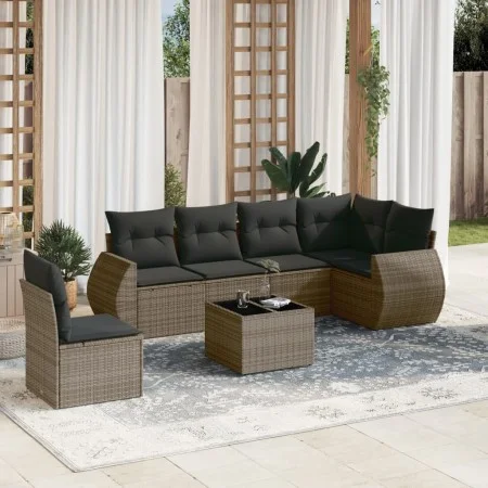 7-piece garden sofa set with gray PE rattan cushions by , Garden sets - Ref: Foro24-3221439, Price: 447,02 €, Discount: %
