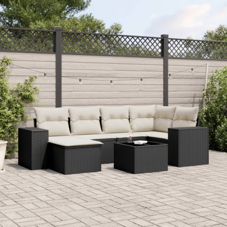 7-teiliges Garten-Essset und schwarze Kissen aus synthetischem Rattan von , Gartensets - Ref: Foro24-3222865, Preis: 404,54 €...