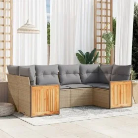 Garden sofa set with cushions 6 pieces beige synthetic rattan by , Garden sets - Ref: Foro24-3227942, Price: 399,74 €, Discou...