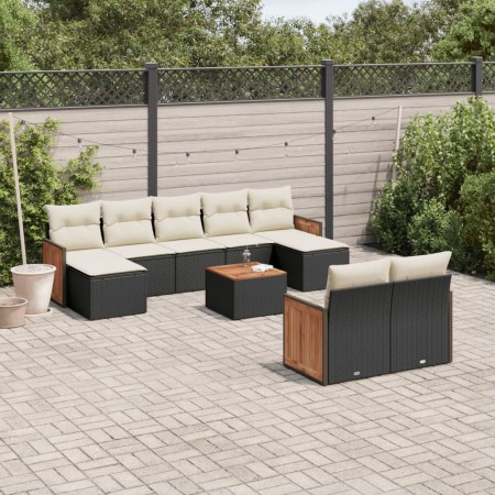 Gartensofa-Set 10-teilig mit schwarzen synthetischen Rattankissen von , Gartensets - Ref: Foro24-3228086, Preis: 534,63 €, Ra...