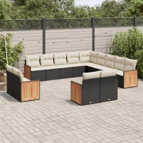 Garden sofa and cushion set 13 pieces black synthetic rattan by , Garden sets - Ref: Foro24-3228205, Price: 844,40 €, Discoun...