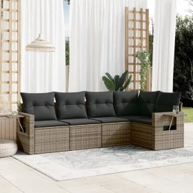 Gartensofa-Set mit Kissen, 5-teilig, graues synthetisches Rattan von , Gartensets - Ref: Foro24-3252467, Preis: 340,37 €, Rab...