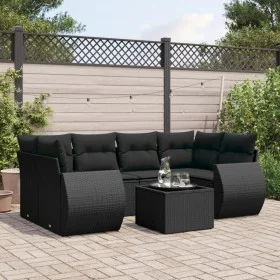 7-teiliges Garten-Essset und schwarze Kissen aus synthetischem Rattan von , Gartensets - Ref: Foro24-3221114, Preis: 490,86 €...