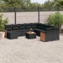 Set de sofás de jardín 12 piezas cojines ratán sintético negro