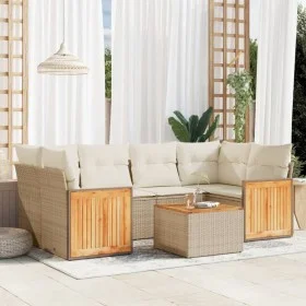 7-piece garden sofa set and beige synthetic rattan cushions by , Garden sets - Ref: Foro24-3227479, Price: 486,65 €, Discount: %