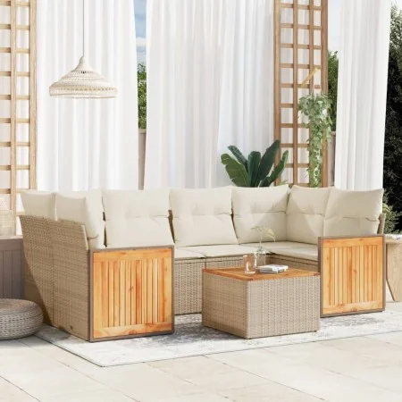 7-piece garden sofa set and beige synthetic rattan cushions by , Garden sets - Ref: Foro24-3227479, Price: 486,65 €, Discount: %