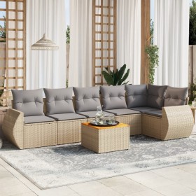Set sofás de jardín 7 piezas y cojines ratán sintético beige de , Conjuntos de jardín - Ref: Foro24-3225016, Precio: 442,67 €...