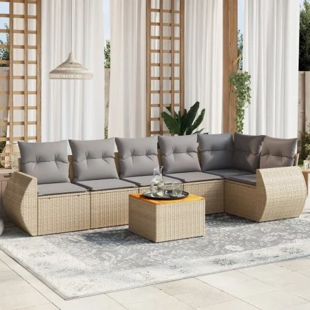 7-piece garden sofa set and beige synthetic rattan cushions by , Garden sets - Ref: Foro24-3225016, Price: 458,57 €, Discount: %